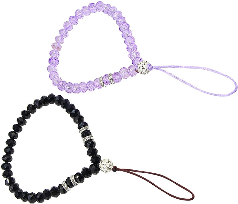 zdyCGTime Cell Phone Lanyard Strap Bling Crystal Beads Hand Wrist Lanyard Strap String for Cell Phone Camera Purse MP3 MP4 iPod PSP Keychain (2 Packs)(17cmBlack&Purple) - Image 5